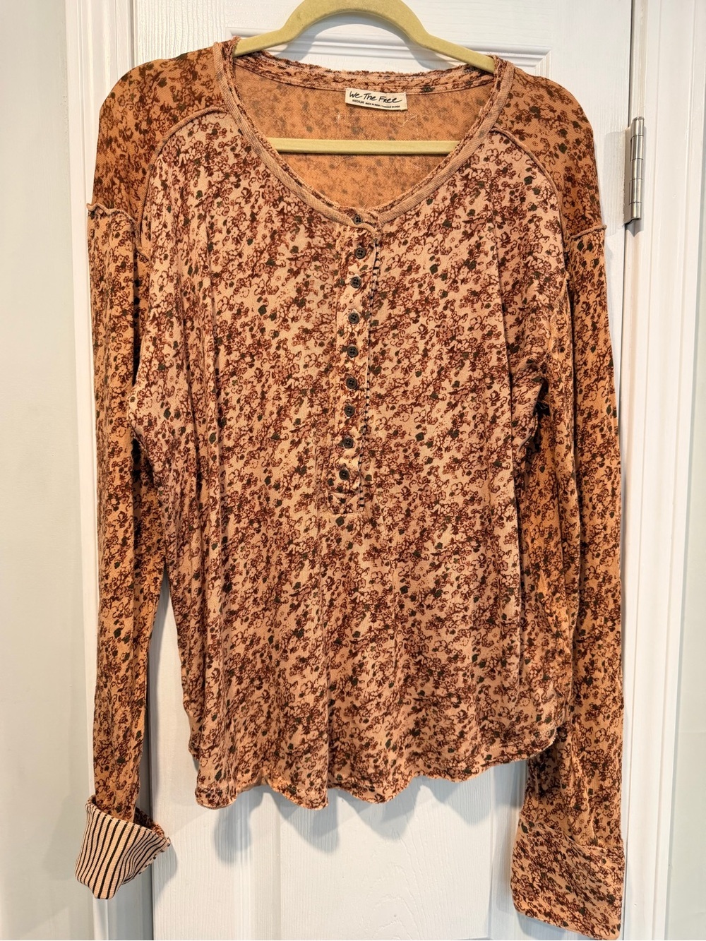 NWOT Free People We The Free Size XS Floral Stripe Henley Top Long Sleeve Boho